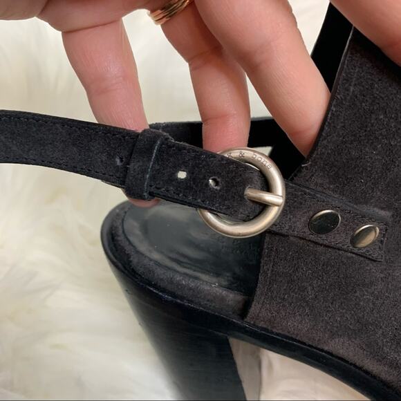 Rag & Bone Black Suede Leather Wyatt Peep Toe Heeled Booties Size 41 - Picture 6 of 9